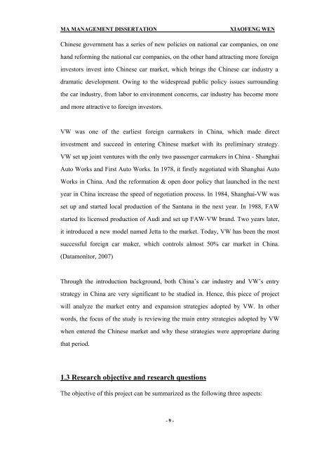 The Investigation of Volkswagen's Entry Strategy in China's Car Market