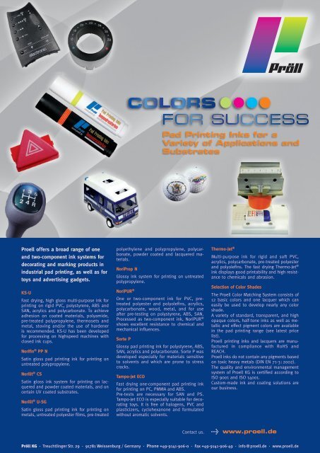 Product Range Pad Printing Inks - Proell