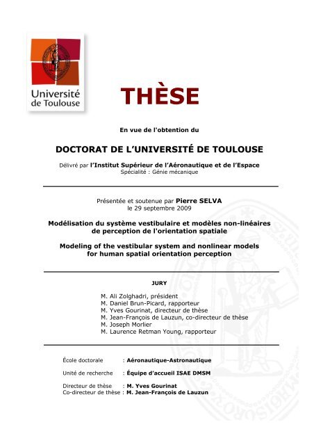 Modélisation Du Système Vestibulaire Et Modèles Non Isae<script async src=