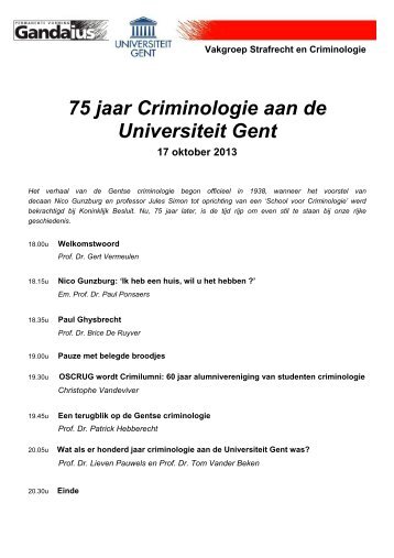 75 jaar Criminologie aan de UGent - SVA - Universiteit Gent