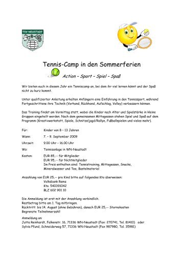 Tennis-Camp in den Sommerferien