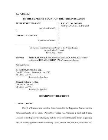 IN THE SUPREME COURT OF THE VIRGIN ISLANDS OPINION OF ...