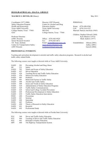 Dr. Dennis' long resume - Texas A&M Transportation Institute