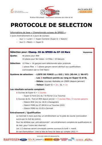 protocole de selection - data ski-valais