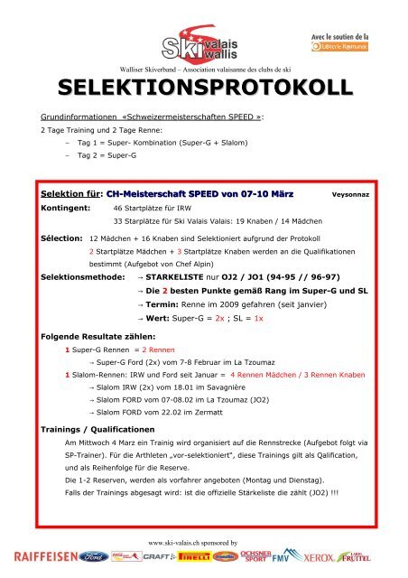 protocole de selection - data ski-valais