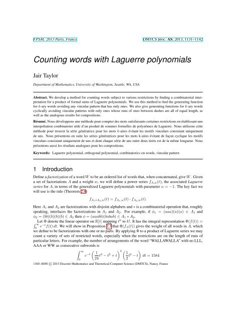 Counting words with Laguerre polynomials - liafa