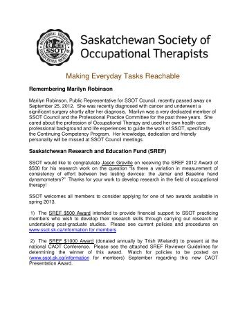 September 2012 - Saskatchewan Society of Occupational Therapists