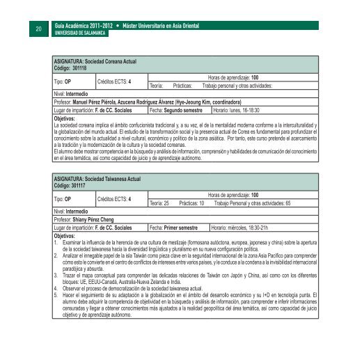 Asignaturas (GuÃ­a AcadÃ©mica) - Universidad de Salamanca