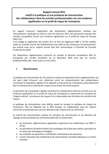 Rapport annuel 2011 relatif Ã  la politique et aux pratiques de ... - CIC