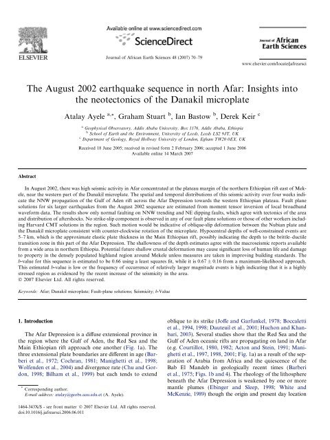 The August 2002 earthquake sequence in north Afar: Insights into ...