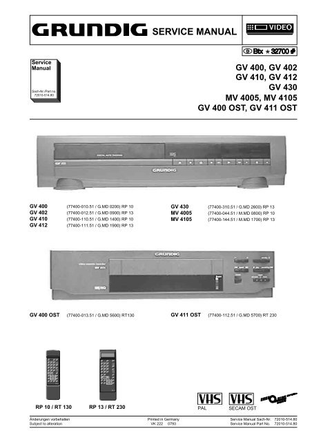 Belt Kit For Video Cassette Recorder Grundig GV-412 