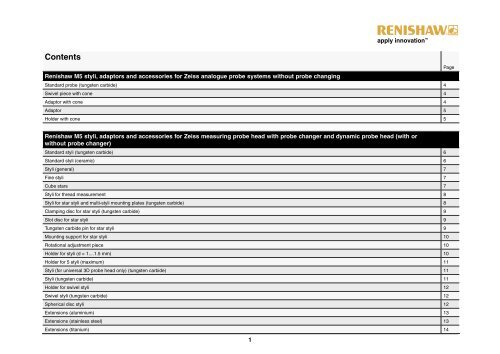 Styli for Zeiss applications - technical specification - KODA