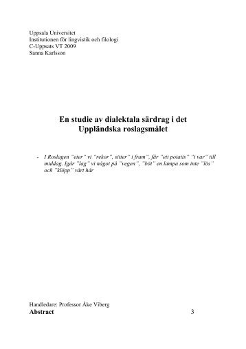 En studie av dialektala sÃƒÂ¤rdrag i det - Institutionen fÃƒÂ¶r lingvistik och ...