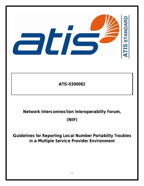 Guidelines for Reporting Local Number Portability Troubles i - ATIS