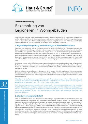 BekÃ¤mpfung von Legionellen in WohngebÃ¤uden - Haus & Grund ...