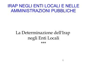 IRAP NEGLI ENTI LOCALI E NELLE ... - RisorseComuni