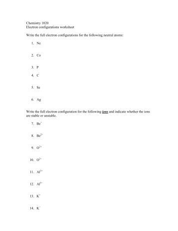 Worksheets Electron Configuration Worksheets electron configuration practice worksheet chemistry 1020 configurations write the full