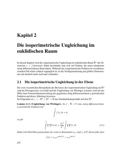 Die isoperimetrische Ungleichung auf ... - Universität Tübingen