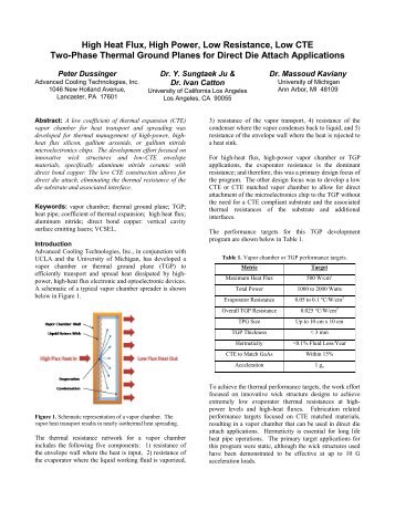 High Heat Flux, High Power, Low Resistance, Low CTE Two-Phase ...