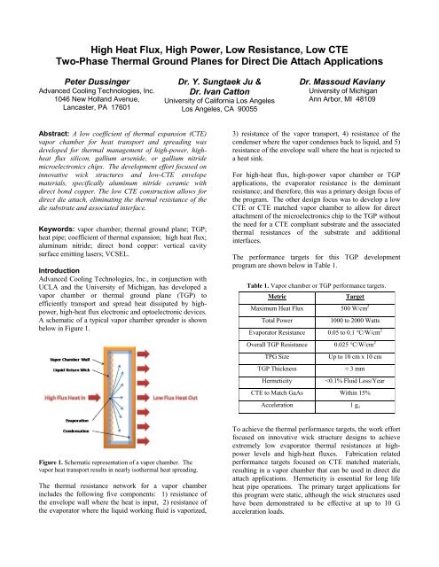 High Heat Flux, High Power, Low Resistance, Low CTE Two-Phase ...