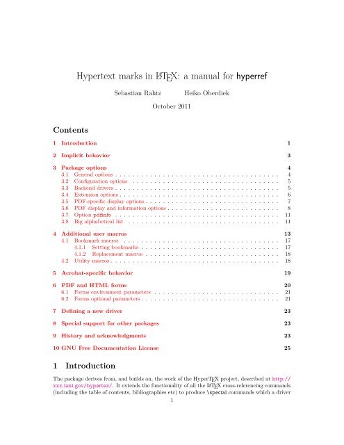 Hypertext marks in LaTeX: a manual for hyperref