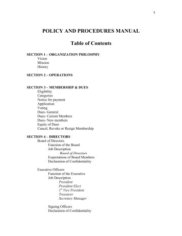POLICY AND PROCEDURES MANUAL Table of Contents