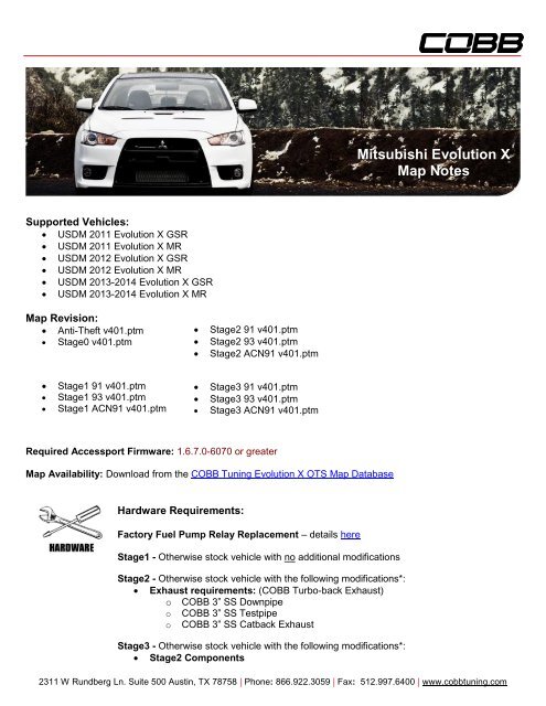 Cobb Evo X Maps Mitsubishi Evolution X Map Notes - Cobb Tuning