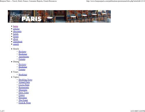 Bonjour Paris -- Travel, Hotel, France, Consumer Reports ... - Elzevir
