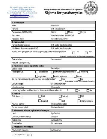 Skjema for passfornyelse - The Afghanistan Embassy
