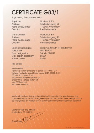 Soladin 600 G83 Certificate - All Eco Energy