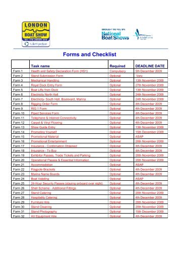 Forms and Checklist - London Boat Show