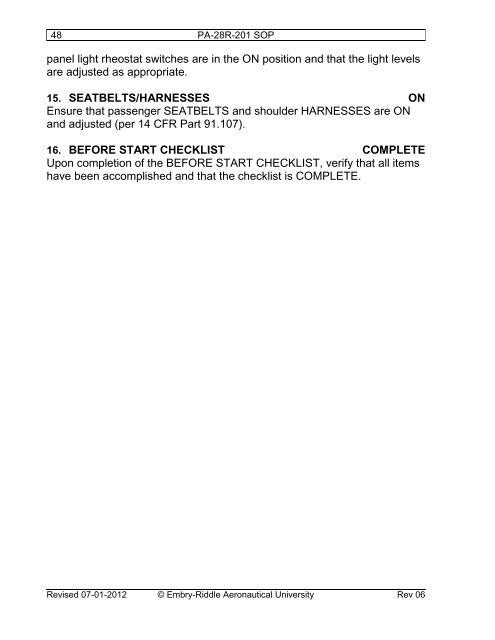 checklist - ERAU ETA - Embry-Riddle Aeronautical University