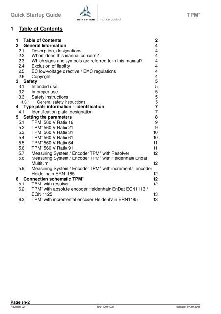 Siemens Simodrive 611U/D Quick Startup Guide - Wittenstein