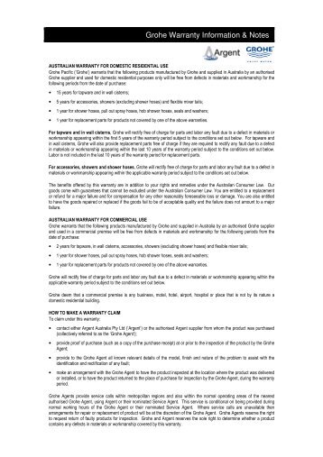 Grohe Warranty Information & Notes Grohe ... - Argent Australia