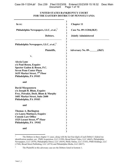 united states bankruptcy court for the eastern district - Pnreorg.com