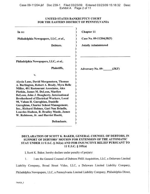 united states bankruptcy court for the eastern district - Pnreorg.com