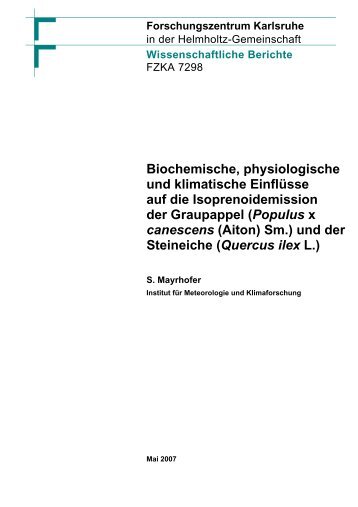 Biochemische, physiologische und klimatische ... - Kit-Bibliothek - FZK