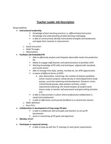 2010 Teacher Leader Summer Training Documentation