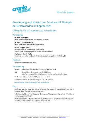 Anwendung und Nutzen der Craniosacral Therapie ... - Cranio Suisse