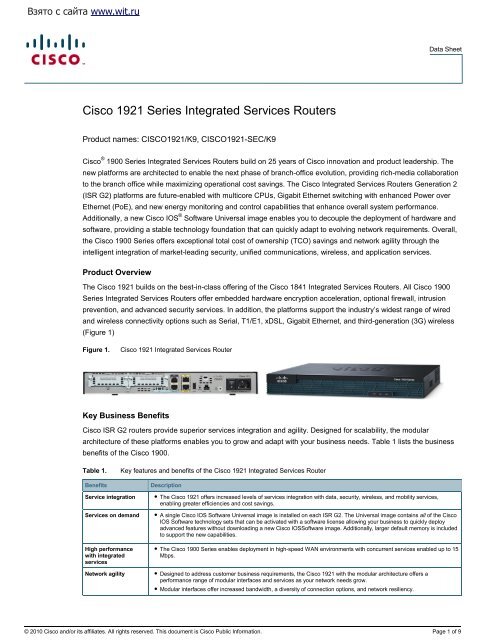 Cisco 1921 Series Integrated Services Routers