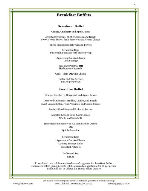 Banquet Menu 2013 - Grandover Resort and Conference Center