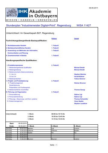 Stundenplan "Industriemeister Digital+Print" Regensburg WISA 11427