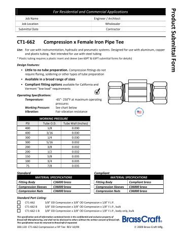 300.120 CT1-662 Compression x FIP Tee REV 10/09 - BrassCraft