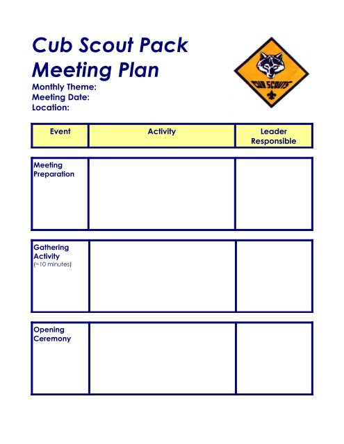 Cub Scout Pack Meeting Agenda Template