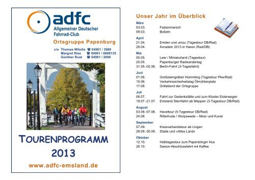 eine KomplettÃ¼bersicht aller Touren als PDF zum ... - ADFC Emsland