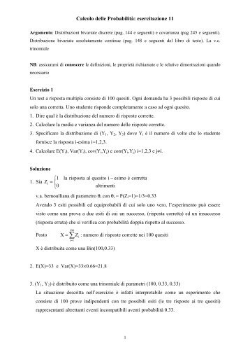 Calcolo delle ProbabilitÃ : esercitazione 11