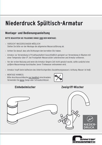 Niederdruck SpÃ¼ltisch-Armatur - sanitop wingenroth