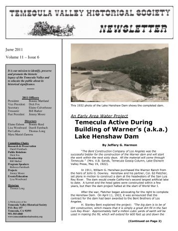 Lake Henshaw Dam - Temecula Valley Historical Society