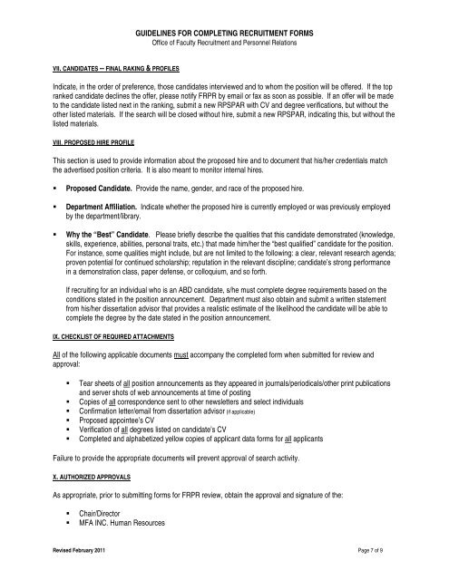 Guidelines for Completing Recruitment Forms - Office of the Provost ...