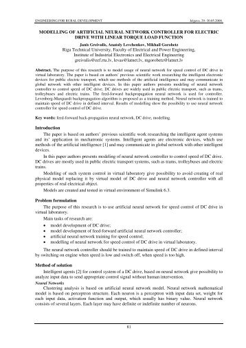 MODELLING OF ARTIFICIAL NEURAL NETWORK CONTROLLER ...